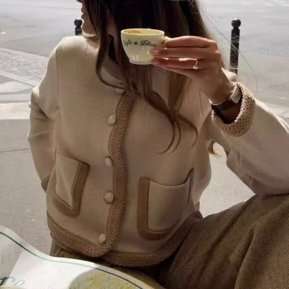 BEST Sezane Auguste Jacket Cardigan Vanille Biscuit French Wool Causal Classic - Picture 3 of 10